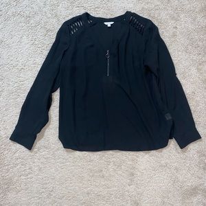 Black long sleeve zip up blouse